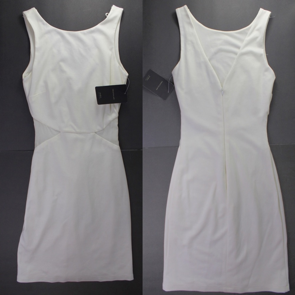 Zara NWT Ecru Side Mesh Mini Dress Small
